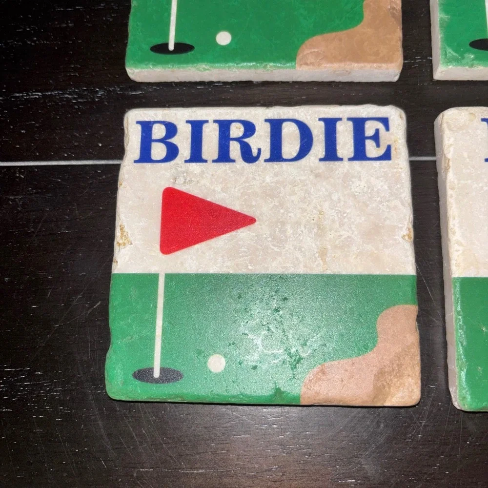 Set of 4 Par Eagle Birdie Fore |‎ Studio Vertu Handcrafted Marble Golf Coasters